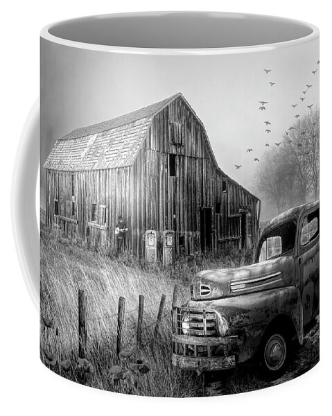 1951 Coffee Mug featuring the photograph Truck in the Fog in Black and White by Debra and Dave Vanderlaan