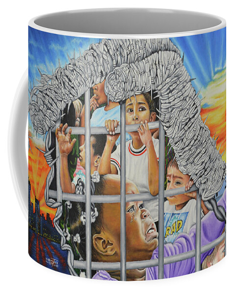 Abuse Coffee Mug featuring the painting Trump's Cage by O Yemi Tubi