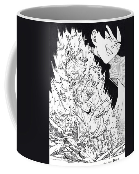 Dragon Ball Z Coffee Mug featuring the drawing Trunks vs Goku Black by Darko Babovic