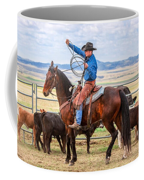 Cowboy Coffee Mug featuring the photograph Tugging by Todd Klassy