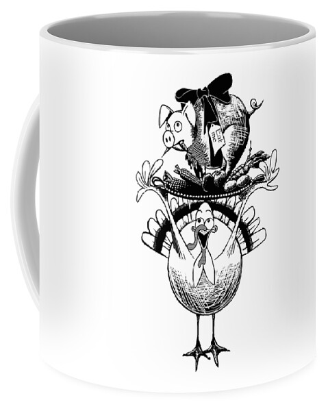 Pig Coffee Mug featuring the digital art Turkey and Pig by Konni Jensen