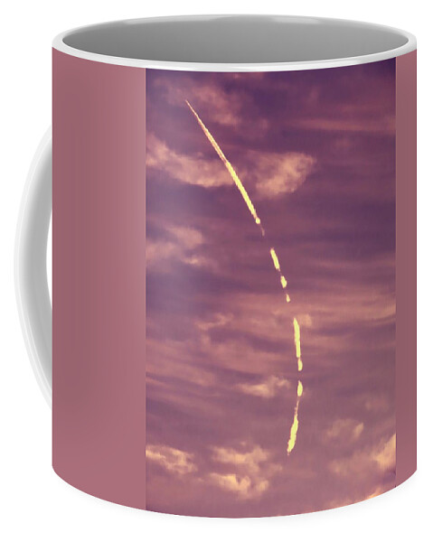 Abstract Coffee Mug featuring the photograph Turning Jet with Broken Contrail by Judy Kennedy