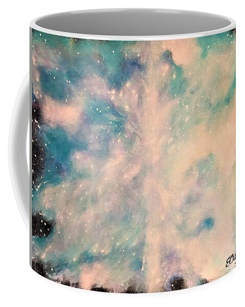 Space Coffee Mug featuring the painting Turquoise Cosmic Cloud by Esperanza Creeger