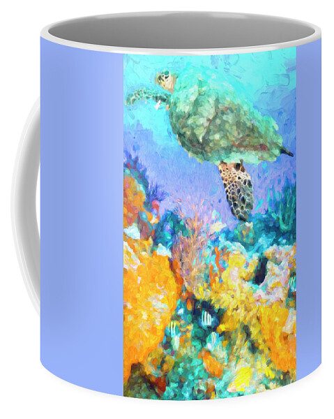 Atlantic Coffee Mug featuring the photograph Turtle at the Reef Watercolor Painting by Debra and Dave Vanderlaan
