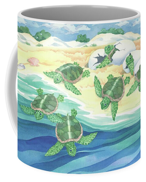 Watercolor Coffee Mug featuring the painting Turtle Nestlings by Paul Brent