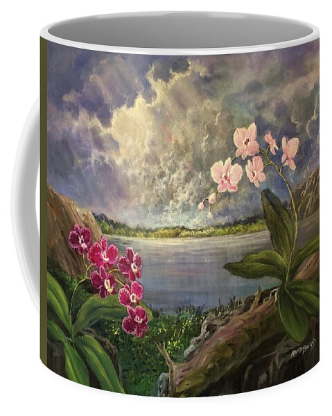 Orchids Coffee Mug featuring the painting Twilight Orchids by Rand Burns