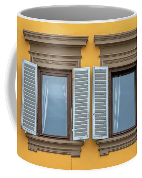 Florence Coffee Mug featuring the photograph Two Blue Window Shutters of Florence by David Letts