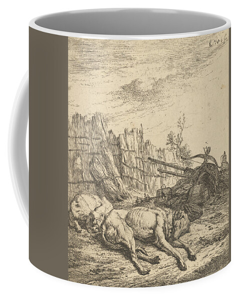 17th Century Art Coffee Mug featuring the relief Two dogs sleeping on the ground by Karel Dujardin