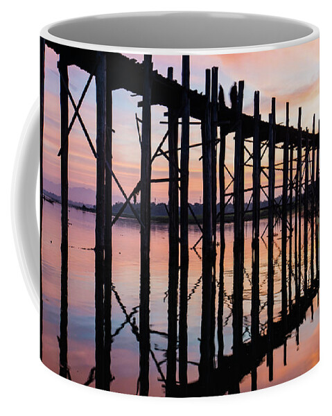 Bridge Coffee Mug featuring the photograph U Bein bridge at sunrise by Ann Moore