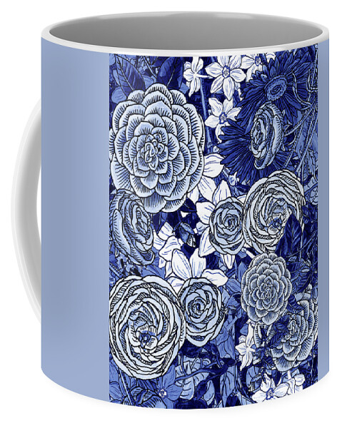 Ultramarine Coffee Mug featuring the painting Ultramarine Blue Watercolor Botanical Flowers Garden Pattern IV by Irina Sztukowski
