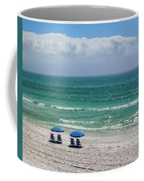 Seaside Coffee Mug featuring the photograph Umbrellas at Sea by Joe Kopp
