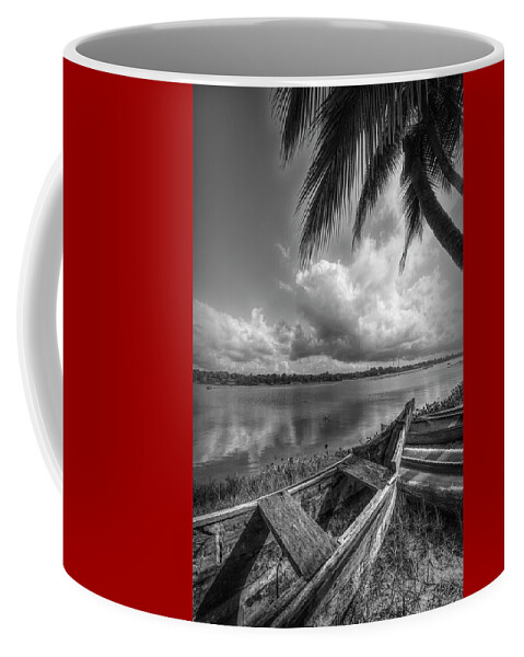 African Coffee Mug featuring the photograph Under the Palm Trees in Black and White by Debra and Dave Vanderlaan