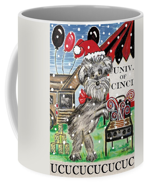 Univ. Of Cincinnati Coffee Mug featuring the digital art Univ. of Cincinnati Santa Tailgating Dog by Diane Pape