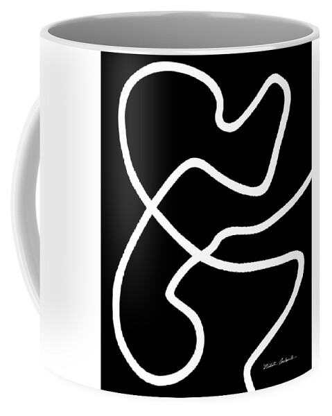 Nikita Coulombe Coffee Mug featuring the painting Untitled IX white line on black background by Nikita Coulombe