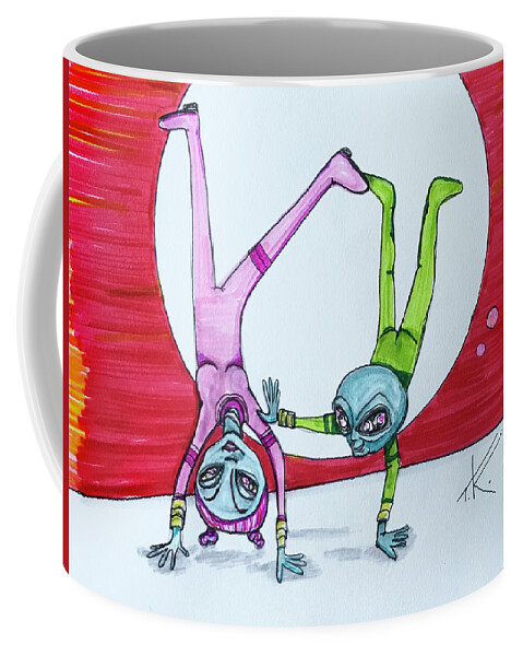 Alien Art Coffee Mug featuring the drawing Upsidedowntown by Similar Alien