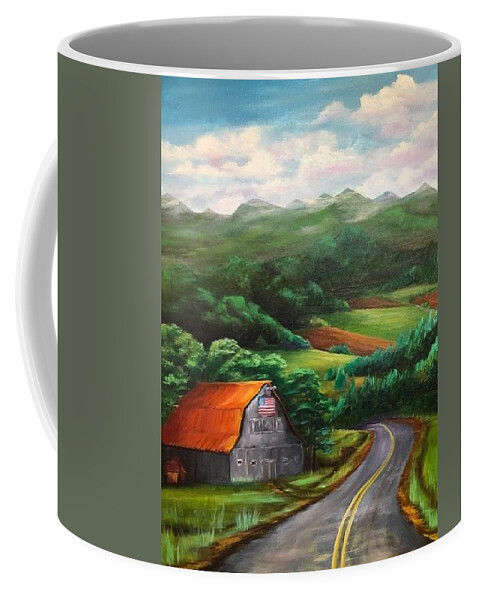 Georgia Mountains Coffee Mug featuring the painting USA Barn by Michell Givens