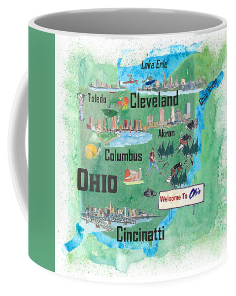 USA Ohio State Illustrated Travel Poster Map with Touristic Highlights  Coffee Mug