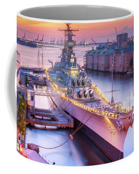 Donnatwifordphotography.com Coffee Mug featuring the photograph USS Wisconsin at Dusk by Donna Twiford