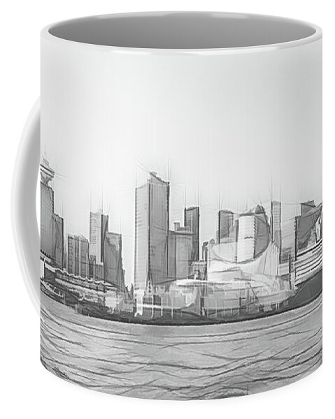 Canada Coffee Mug featuring the digital art Vancouver Cruise Ship Port and Financial District Digital Sketch by Rick Deacon