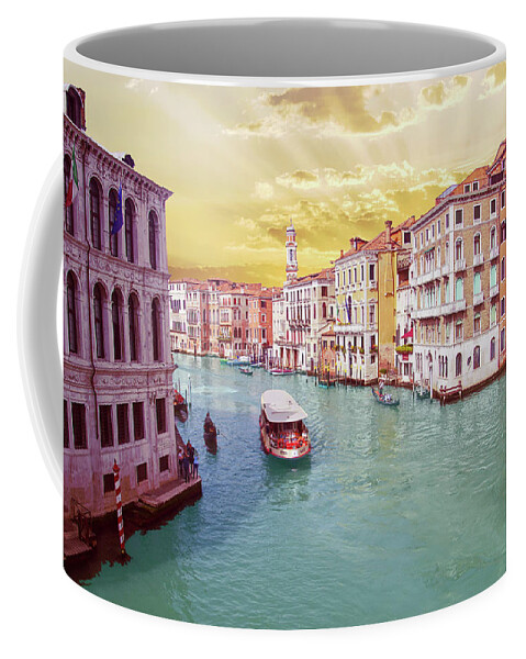 Grand Coffee Mug featuring the photograph Vaporetto cruises down the Grand Canal by Steve Estvanik