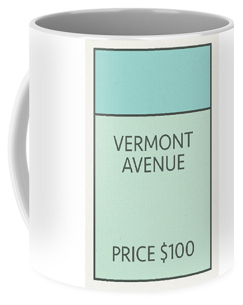 Vermont Avenue Coffee Mug featuring the mixed media Vermont Avenue Vintage Retro Monopoly Board Game Card by Design Turnpike