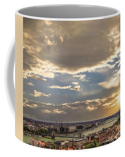 Danube Coffee Mug featuring the photograph view of the bridges of Budapest by Vivida Photo PC