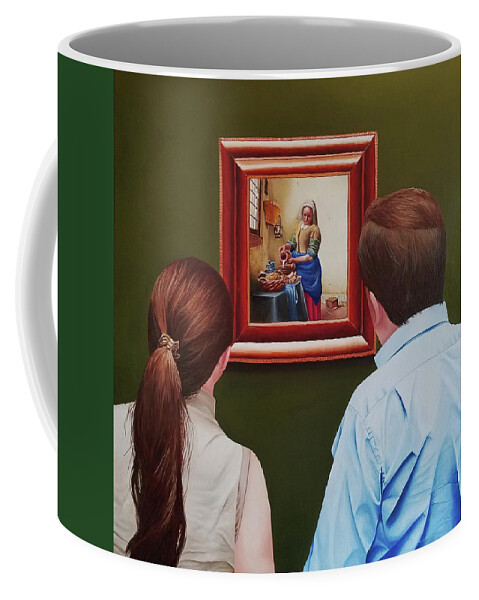 Vermeer Coffee Mug featuring the painting Viewing Vermeer by Vic Ritchey