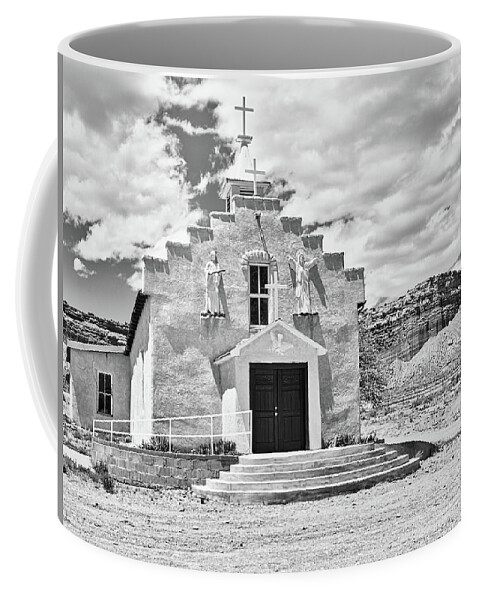 Cabezon Coffee Mug featuring the photograph Village church 1, New Mexico, BW by Segura Shaw Photography
