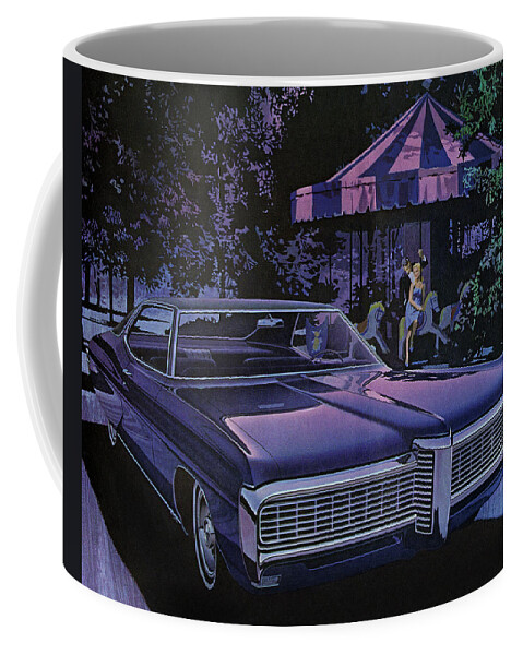 Auto Coffee Mug featuring the drawing Vintage Car Parked in front of Merry-go-Round by CSA Images