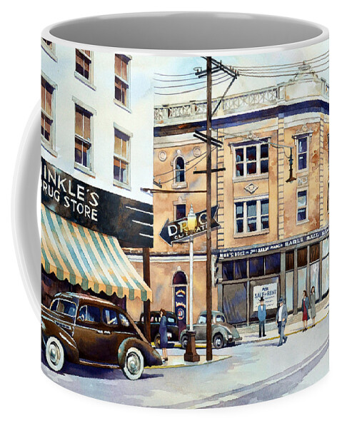 #landscape #watercolor #cityscape #fineart #painting #vintage #americana Coffee Mug featuring the painting Vintage Color, Hinkle's by Mick Williams