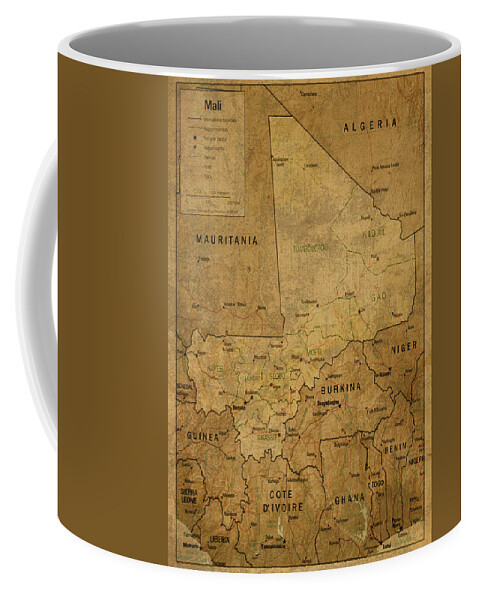 Vintage Coffee Mug featuring the mixed media Vintage Map of Mali West Africa by Design Turnpike