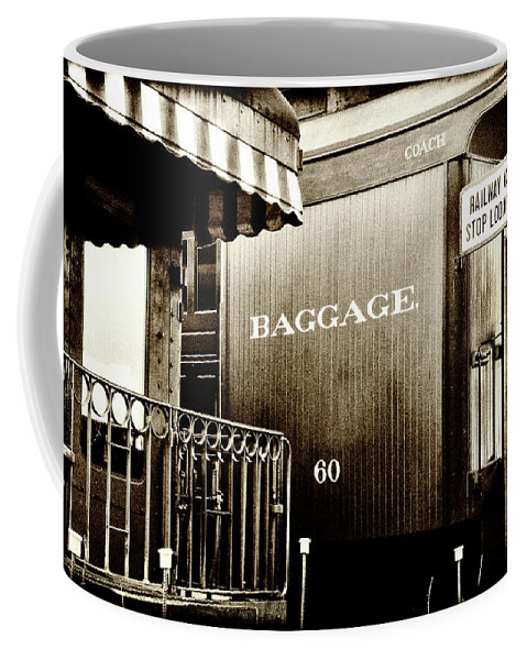 Railroad Coffee Mug featuring the photograph Vintage - Railroad Baggage Car - B W by Paul W Faust - Impressions of Light