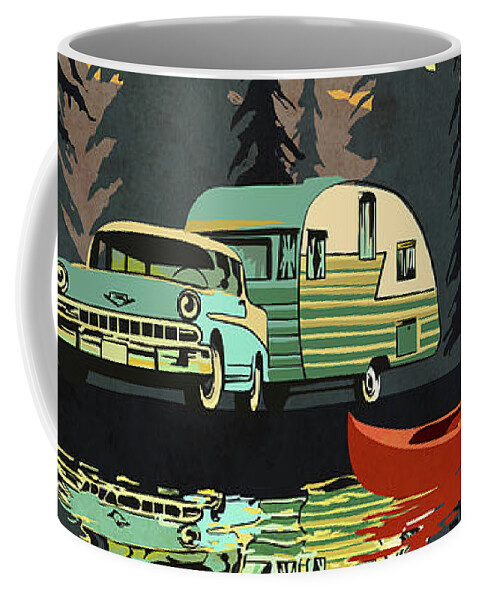 Retro Travel Art Coffee Mug featuring the digital art Vintage Shasta Camper by Sassan Filsoof