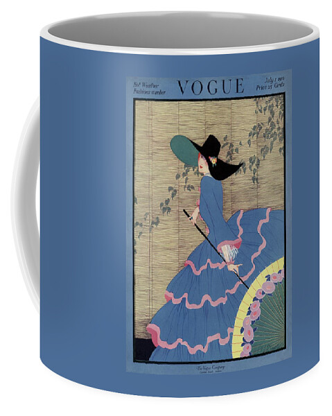 Vintage Vogue Cover Of A Woman In A Tiered Blue Coffee Mug