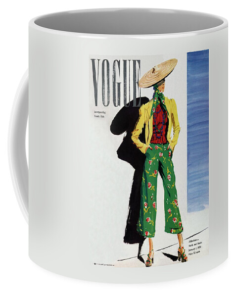 Vintage Vogue Cover Of A Woman In Green Florals Coffee Mug