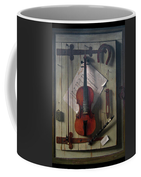 Trompe L'oeil Coffee Mug featuring the painting Violin & Music by William Michael Harnett