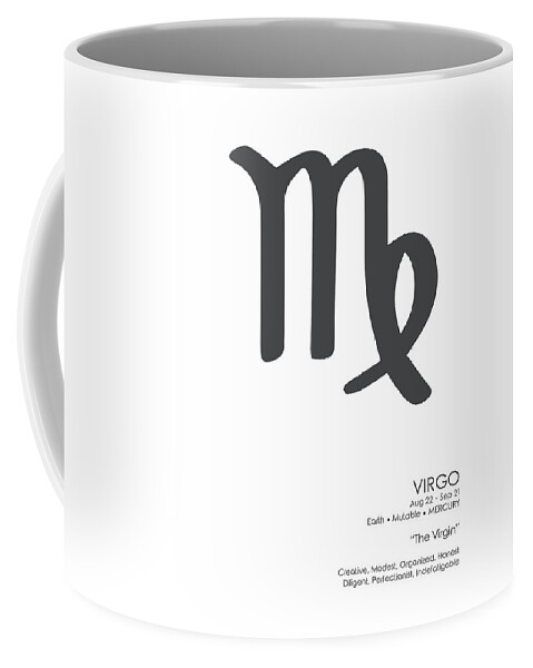 Virgo Coffee Mug featuring the mixed media Virgo Print - Zodiac Signs Print - Zodiac Posters - Virgo Poster - Black and White - Virgo Traits by Studio Grafiikka