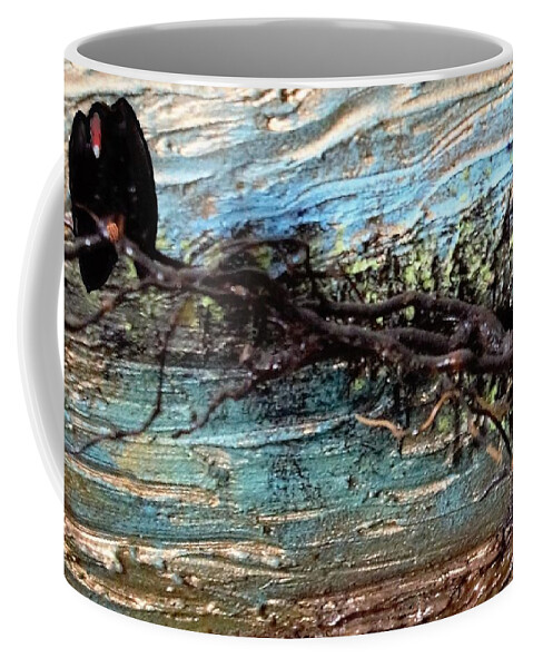 Vulture Coffee Mug featuring the mixed media Vulture with Impasto Sky by Roger Swezey