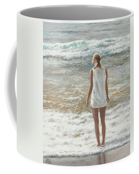 Woman Wading Coffee Mug featuring the painting Wading Woman by Hans Egil Saele