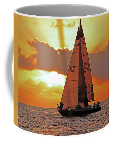 Sunset Coffee Mug featuring the photograph Waikiki Sailing Sunset by Robin Valentine