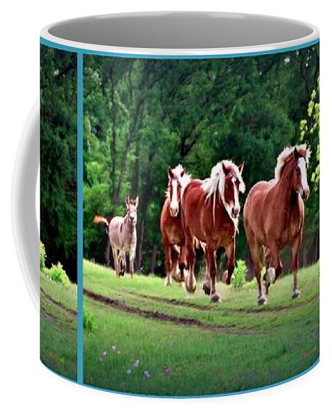 Clydesdale Coffee Mug featuring the photograph Wait For Me Fellas Billboard by Gary F Richards