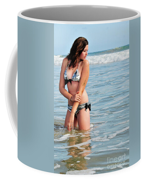 Girl Coffee Mug featuring the photograph Waiting Sea by Robert WK Clark