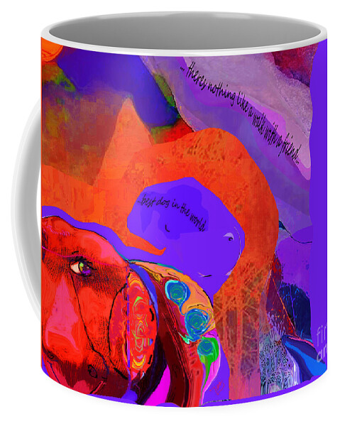 Dogs Coffee Mug featuring the mixed media Walking With A Dog by Zsanan Studio
