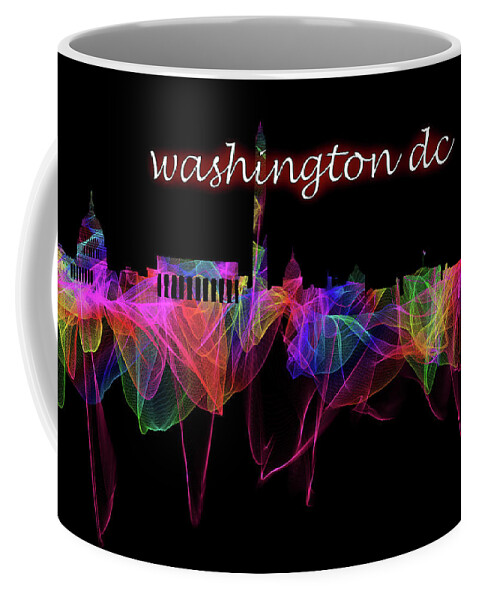 Sunrise Coffee Mug featuring the photograph Washington DC Skyline Art with Script by Debra and Dave Vanderlaan