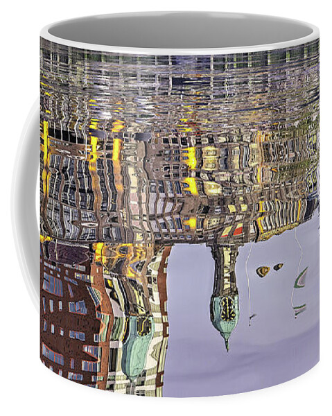 Architecture Coffee Mug featuring the digital art Water Reflection Hotel New York Rotterdam by Frans Blok