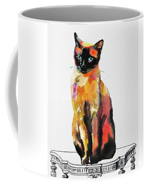Cat Coffee Mug featuring the painting Watercolor Cat on Table C by Jean Plout