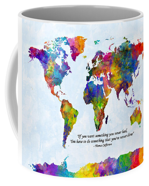 World Map Coffee Mug featuring the digital art Watercolor World Map Custom Text Added by Michael Tompsett