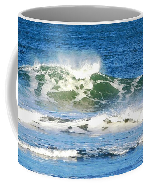 Sea Coffee Mug featuring the photograph - Waves at Long Sands, York ME by THERESA Nye