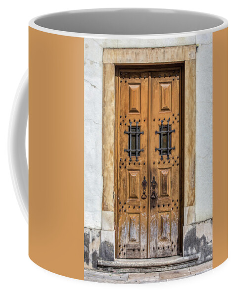 Door Coffee Mug featuring the photograph Weathered Brown Door of Portugal by David Letts