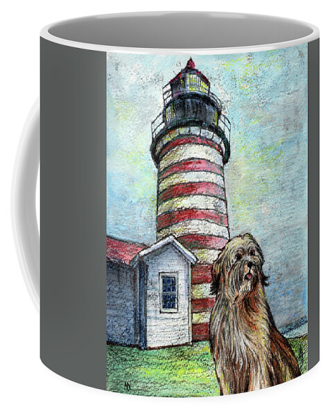 West Quoddy Head Coffee Mug featuring the mixed media West Quoddy Head by AnneMarie Welsh